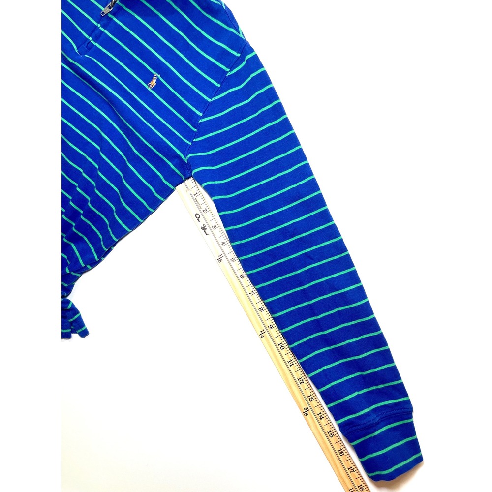 Polo Ralph Lauren Youth L 14-16 Blue Green Striped Quarter Zip Pullover Sweater - Picture 8 of 9